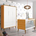 Ver imagem 2 de Jogo de Quarto Infantil Theo Retrô Guarda Roupa 3 Portas e Berço Branco/Savana com Pés Amadeirado