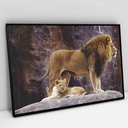 Ver imagem 3 de Quadro Decorativo em Canvas Leão e o Filhote TaColado Moldura Flutuante 4,5cm Freijó 120 x 80cm
