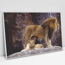 Ver imagem 4 de Quadro Decorativo em Canvas Leão e o Filhote TaColado Moldura Flutuante 4,5cm Freijó 120 x 80cm