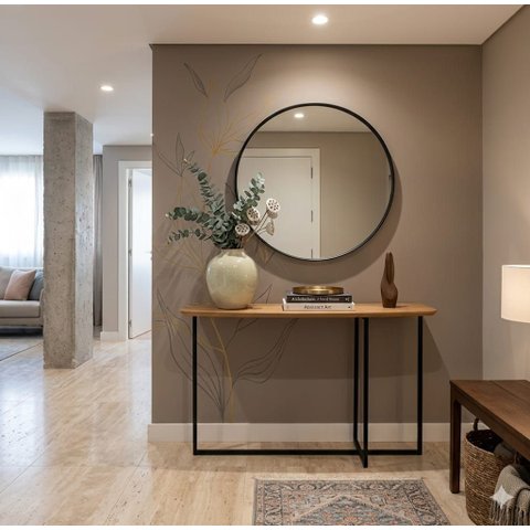 Aparador Decorativo Mesa de Apoio em Aço Carbono e Tampo MDF Naturale Apollo