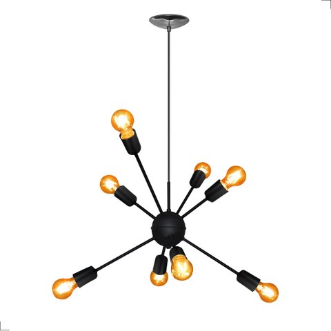Lustre Pendente Sputnik 8 Braços Preto P/ Lâmpadas E27