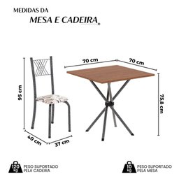 Conjunto de Mesa Tubular 70x70cm Tampo em Mdf Cinamomo com 4 Cadeiras Sara - 3