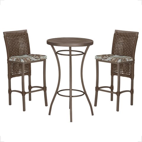 Mesa Bistrô e 2 Banquetas Roma Marrom Corda Náutica Estofado 6 Trama Original