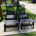 Ver imagem 4 de Kit 2 Cadeira Espreguiçadeira Mini Chaise Sling com Pufe para Piscina - Preto