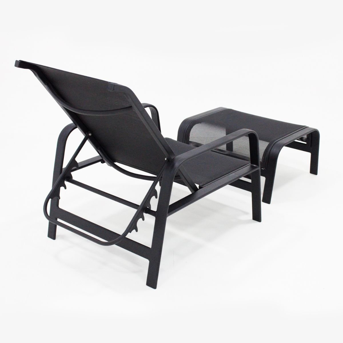 Kit 2 Cadeira Espreguiçadeira Mini Chaise Sling com Pufe para Piscina - Preto - 5