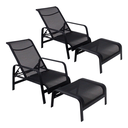 Ver imagem 1 de Kit 2 Cadeira Espreguiçadeira Mini Chaise Sling com Pufe para Piscina - Preto