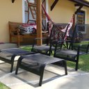 Ver imagem 3 de Kit 2 Cadeira Espreguiçadeira Mini Chaise Sling com Pufe para Piscina - Preto