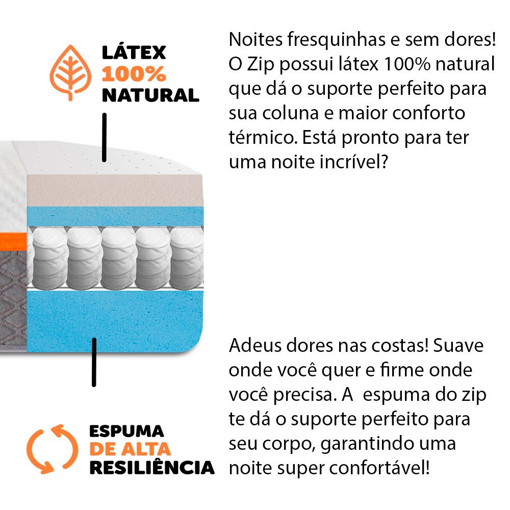 Colchão Queen Zipflex a Vácuo Molas Ensacadas Látex 100% Natural Premium Antialérgico para Todos Biotipos 15 - 6