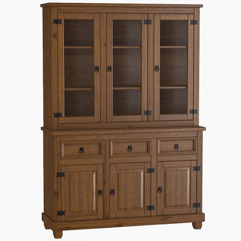 Armário de Cozinha Rústico com Cristaleira 6 Portas 3 Gavetas Majestic M06 Imbuia Fosco - Lyam Decor