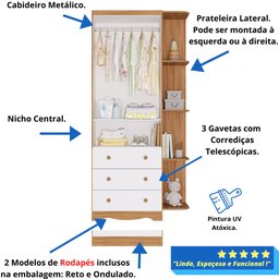 Guarda-roupa Infantil Smim 2 Portas Lisa 3 Gavetas com Prateleira 100% Mdf - 4