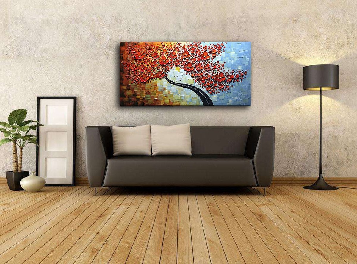 Quadro Pintura Tela fundo óleo tronco colorido preto 5452: 100cm (A) x 200	cm (L) - 1