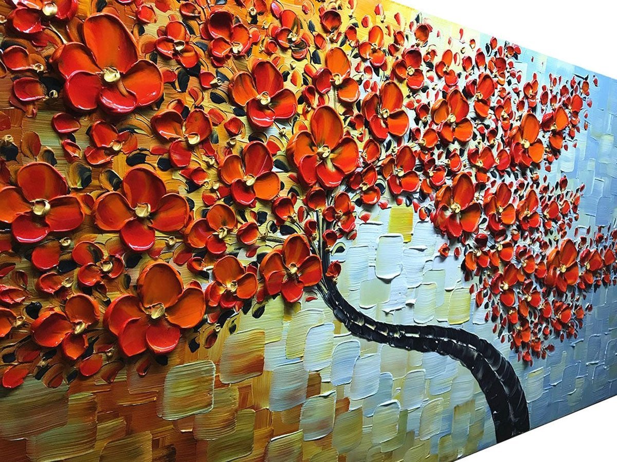 Quadro Pintura Tela fundo óleo tronco colorido preto 5452: 100cm (A) x 200	cm (L) - 3