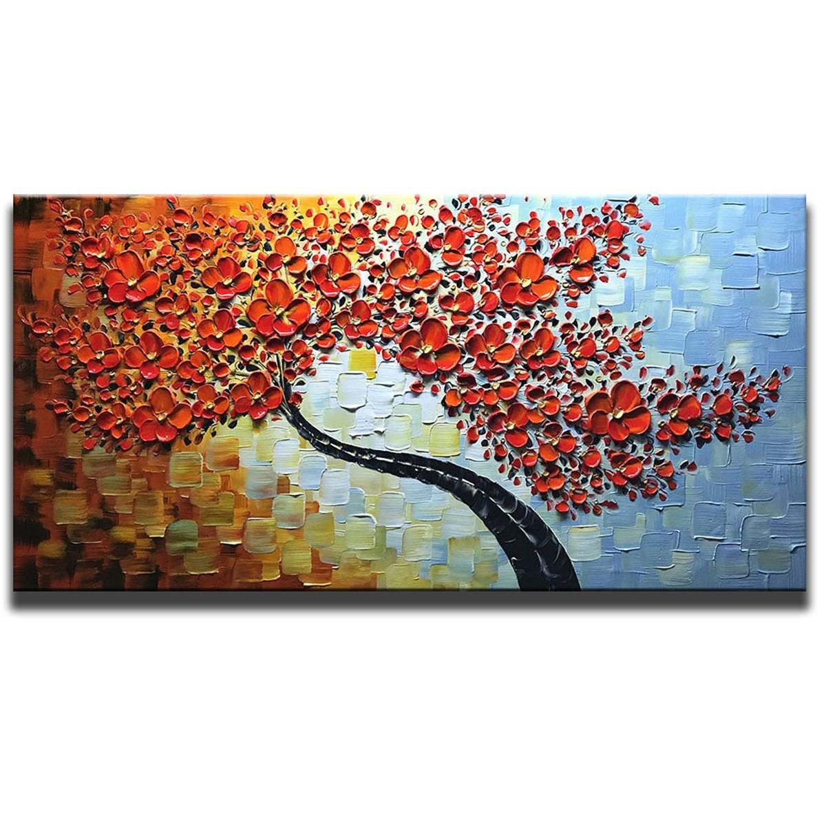 Quadro Pintura Tela fundo óleo tronco colorido preto 5452: 100cm (A) x 200	cm (L) - 2