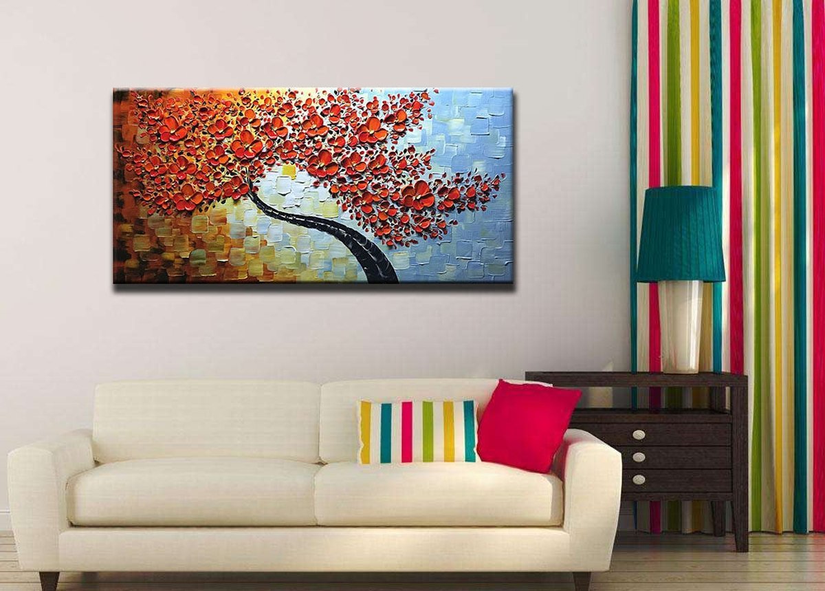 Quadro Pintura Tela fundo óleo tronco colorido preto 5452: 100cm (A) x 200	cm (L) - 5