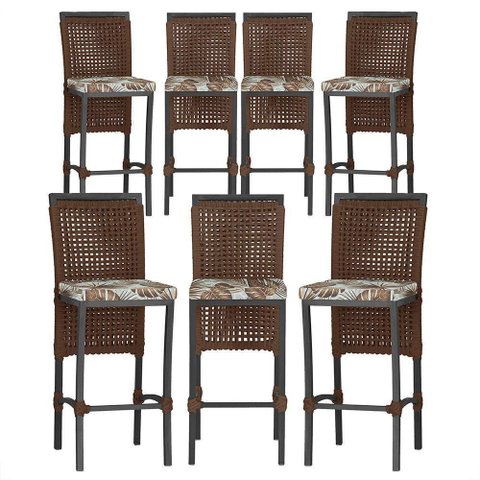7 Banquetas em Alumínio Roma Preta Corda Náutica Tecido 6 Marrom