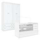 Ver imagem 1 de Berço Multifuncional Cleo e Guarda Roupa Infantil 4 Portas Americano Branco Fosco - Carolina