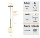 Ver imagem 4 de Pendente Globo Esfera de Vidro 12cm - Ouro - Vidro Branco - 2527-14-br