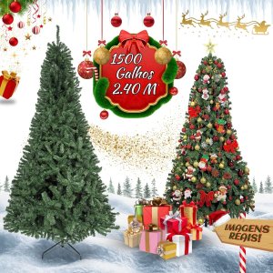 Árvore de Natal Pinheiro Luxo 2,40m 1500 Galhos Tradicional Verde Imperial Premium Grande Luvinco