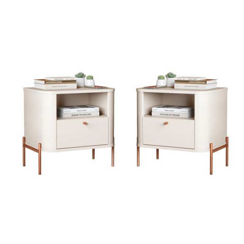 Conjunto de Mesa de Cabeceira Villa Savana Off White Bronze