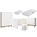 Ver imagem 1 de Quarto de Bebê Berço Evolution + Guarda Roupa 4P + Cômoda 4g Elfe Branco 02 Colchões