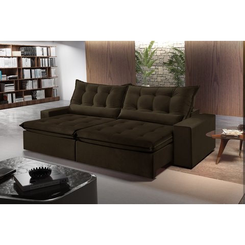 Sofá Retrátil e Reclinável 230cm com Pillow e Molas Ensacadas Montebello - Marrom