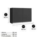 Ver imagem 3 de Armário Aéreo Cozinha Andréia 80cm 2 Portas Multiuso Mdp Funcional Preto - Desk Design