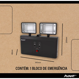 Luminária Bloco Autônomo Luz de Emergência 12w 1200 Lúmens Bivolt Avant Preto - 2