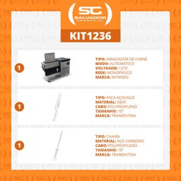 Amaciador de Carne Açougue Profissional Inox Modelo AB 127V Skymsen + Faca 10 Pol + Chaira 10 Pol - 2