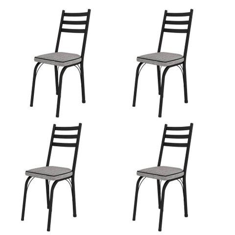 Conjunto 4 Cadeiras de Jantar 141 Sf Aço Assento Sintético Preto Grafiato Cinza