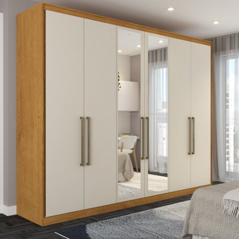 Guarda-roupa Casal Guarujá 6 Portas 6 Gavetas com Espelho 100% Mdf Peroba/off White - Panorama Móvei