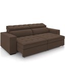 Ver imagem 1 de Sofá Retrátil Reclinável para Sala de Estar Living 246cm Clara M03 Veludo Marrom - Lyam Decor