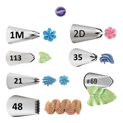 Kit 7 Bicos Wilton 1M 2D 113 35 21 48 69 Sem Emenda Originais