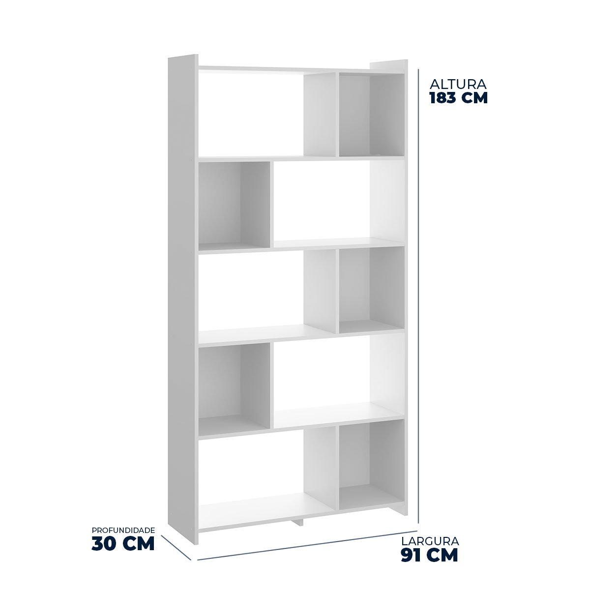 Estante Livreiro Multiuso com Nichos 91 x 183 x 30 Cm Escritório Home Office MDP Branco 0724 - MENU - 3