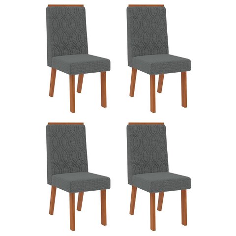 Conjunto com 4 Cadeiras Estofadas para Mesa de Jantar Sara MDF Freijó Linho Granito DJ Móveis
