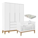 Ver imagem 1 de Berço Americano Unique e Guarda Roupa 4 Portas Nature Clean Branco Soft Eco Wood com Colchão Gazin