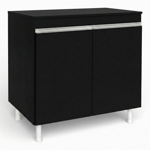 Balcão Gabinete Cozinha Lux 79cm 100% Mdf 02 Portas com Tampo Preto - Desk Design