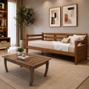 Ver imagem 1 de Kit Sofá Cama Enjoy Mona Madeira Maciça com Mesa de Centro Polo em Madeira Maciça Castanho