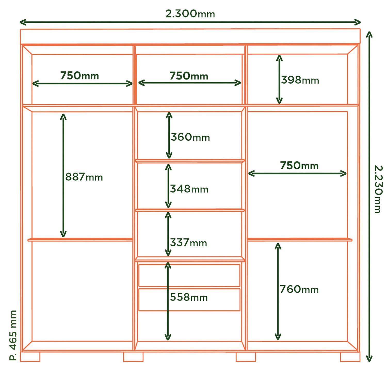 Guarda Roupa 6 Portas 2 Gavetas 230cm Marrocos Ripadomegasul - 5