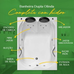 Banheira Dupla Olinda Completa com Hidro em Acrílico - 1.40x1.20x0.40 - 220v - 4
