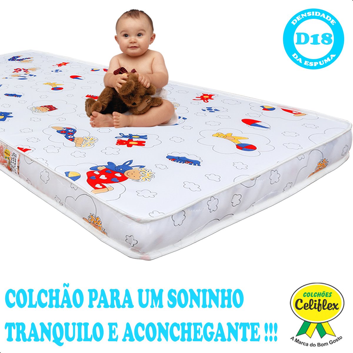 Colchão de Cama Infantil Baby Luxo Espuma D20 Estampado 70x150cm - 4