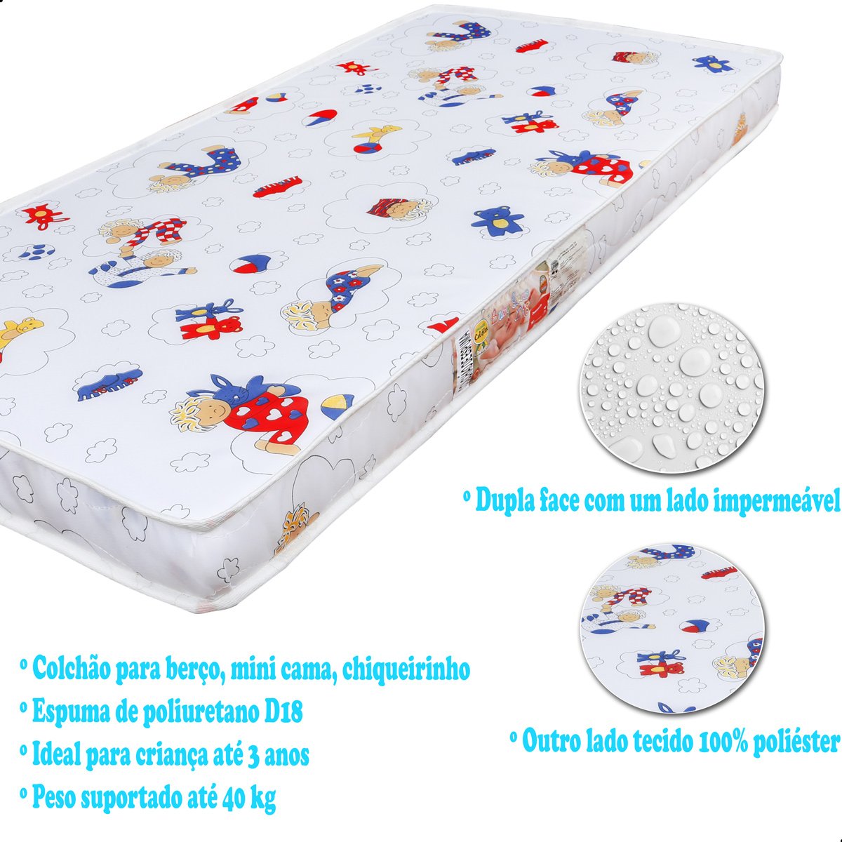 Colchão de Cama Infantil Baby Luxo Espuma D20 Estampado 70x150cm - 3