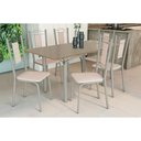 Ver imagem 1 de Conjunto: Mesa de Cozinha Elba Tampo Madeirado C/ Vidro 160cm e 6 Cadeiras Florença Niquel/freijo
