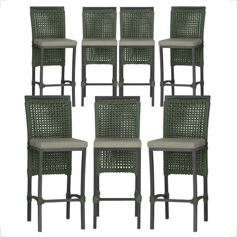 7 Banquetas em Alumínio Roma Preta Corda Náutica Tecido 8