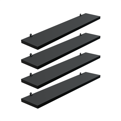 Kit 4 Prateleira Preta 50X10 + Suporte Flutuante Mdf  Organizadora Decoração Cozinha Banheiro Sala