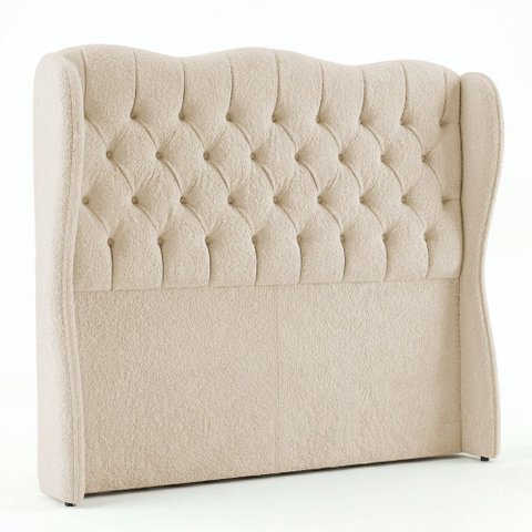 Cabeceira Cama Box King Size Alora 195cm Estofada Capitonê Moderna Bouclê Bege - Desk Design