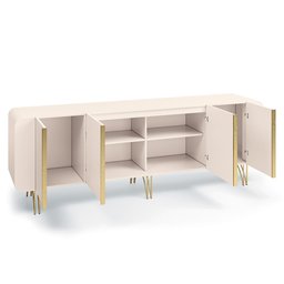 Kit Aparador Buffet Bar Living Santiago Cristaleira Adega Síria e Espelho Ibiza B01 Off White - Lyam - 9