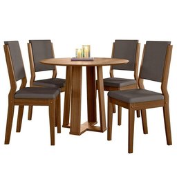 Mesa de Jantar 100x100cm Isabela e 4 Cadeiras Carol Imbuia Veludo Cinza - New Ceval - 1