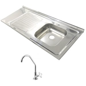 Pia Inox Fabrinox PSD1200D 120x52cm, cuba direita com furo e torneira