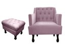 Ver imagem 1 de Kit Poltrona Decorativa Julia + Puff Luis Xv Suede Rosê Pés Madeira Ms Decor