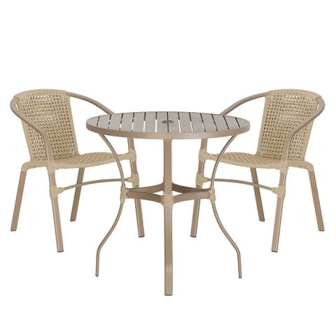 02 Cadeiras Floripa e Mesa Roma 80cm Fendi e Corda Nautica Trama Original